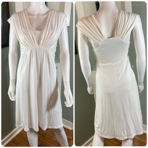 Shin Choi Cream White Silk Blend Jersey Ruched Shirred Knee Length Dress Small S